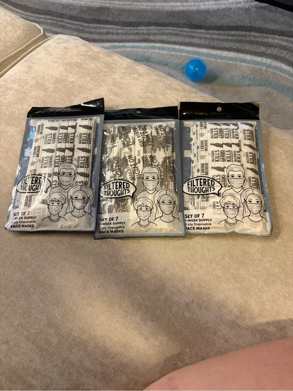 Printed White Disposable Face Masks - Pack of 7 (3 Packs)
